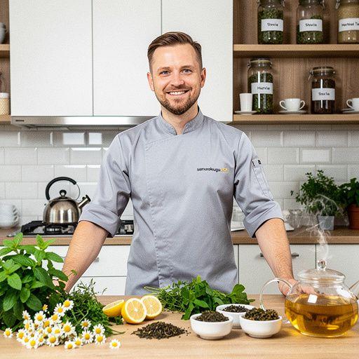 Žolelių arbatos puodelis, supakuotas su stevia saldikliu